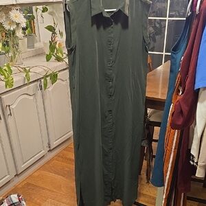 Sleeveless Maxi Shirt Dress in Olive Green